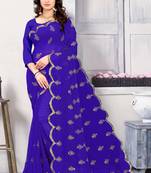 Royal blue embroidered georgette saree with blouse