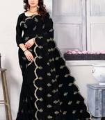 Black embroidered georgette saree with blouse