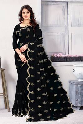 Black embroidered georgette saree with blouse 4