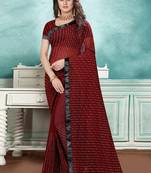 Maroon embroidered georgette saree with blouse