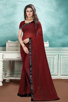 Maroon embroidered georgette saree with blouse 5