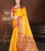 Yellow woven kanchipuram silk saree with blouse