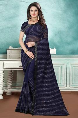 Blue embroidered georgette saree with blouse 3