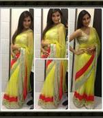 Lemon Green Net saree