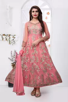 Dark Peach Embroidered Net Anarkali Salwar Suit