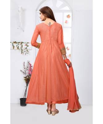 Orange embroidered net Anarkali Suit 6