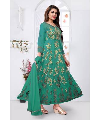 Green embroidered net salwar anarkali suit 4