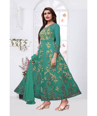 Green embroidered net salwar anarkali suit 5