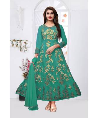 Green embroidered net salwar anarkali suit 6
