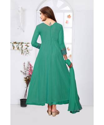 Green embroidered net salwar anarkali suit 7