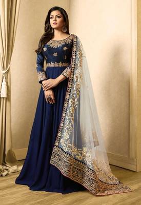 Blue Embroidered Faux Georgette Salwar 2
