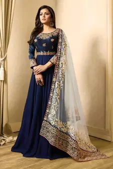 Blue Embroidered Faux Georgette Salwar