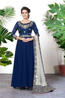 Blue Embroidered Faux Georgette Salwar