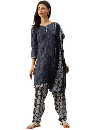 Blue printed cotton salwar