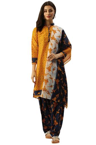 Yellow printed cotton salwar