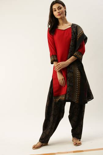 Red printed cotton salwar