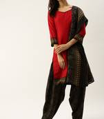Red printed cotton salwar