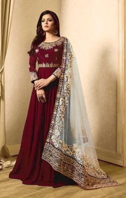 Maroon Embroidered Faux Georgette Anarkali Suit 2