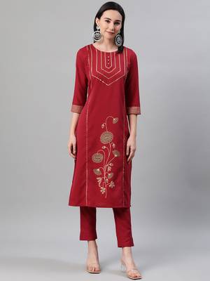 Maroon printed rayon kurtas-and-kurtis 1