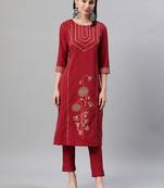 Maroon printed rayon kurtas-and-kurtis