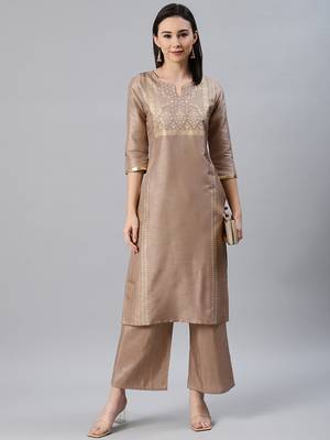 Brown printed art silk kurtas-and-kurtis 1