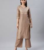 Brown printed art silk kurtas-and-kurtis