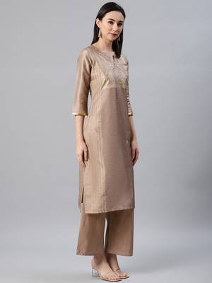Brown printed art silk kurtas-and-kurtis 2