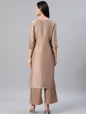 Brown printed art silk kurtas-and-kurtis 3