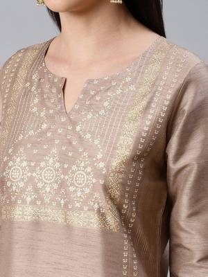 Brown printed art silk kurtas-and-kurtis 4
