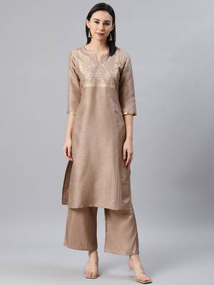 Brown printed art silk kurtas-and-kurtis 5