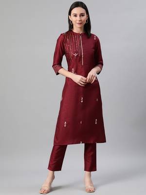 Maroon printed art silk kurtas-and-kurtis 1