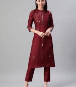 Maroon printed art silk kurtas-and-kurtis