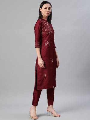 Maroon printed art silk kurtas-and-kurtis 2