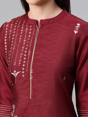 Maroon printed art silk kurtas-and-kurtis 4