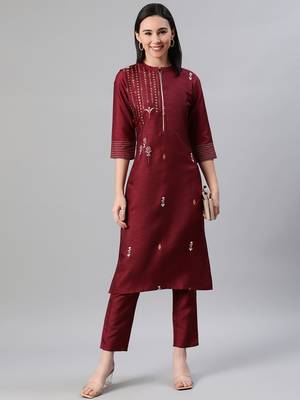 Maroon printed art silk kurtas-and-kurtis 5