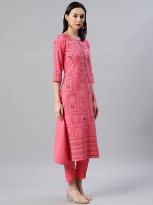Pink printed rayon kurtas-and-kurtis 2