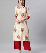 Cream printed art silk kurtas-and-kurtis