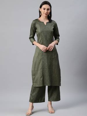 Green printed art silk kurtas-and-kurtis 1