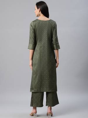 Green printed art silk kurtas-and-kurtis 3
