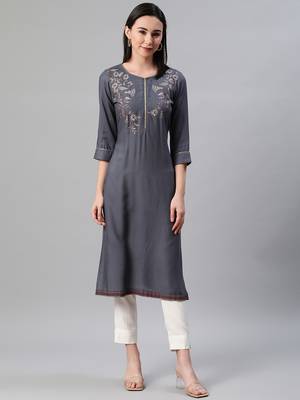 Grey printed rayon kurtas-and-kurtis 1