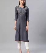 Grey printed rayon kurtas-and-kurtis