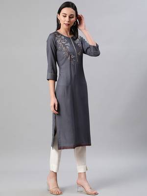 Grey printed rayon kurtas-and-kurtis 2