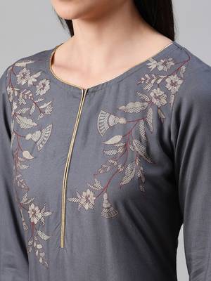 Grey printed rayon kurtas-and-kurtis 4