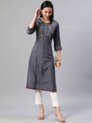 Grey printed rayon kurtas-and-kurtis 5