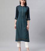 Teal printed rayon kurtas-and-kurtis