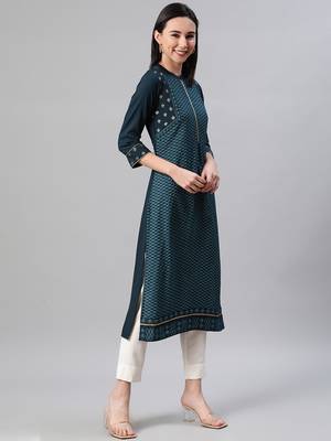 Teal printed rayon kurtas-and-kurtis 2