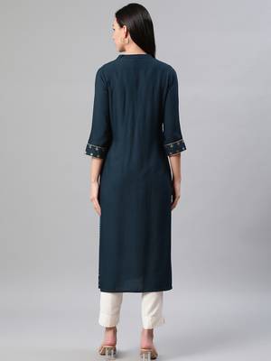 Teal printed rayon kurtas-and-kurtis 3