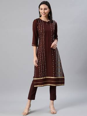 Brown printed rayon kurtas-and-kurtis 1