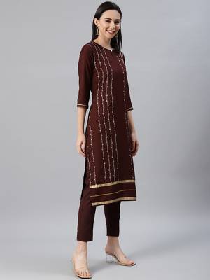 Brown printed rayon kurtas-and-kurtis 2