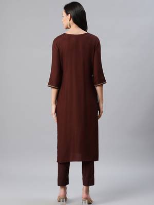 Brown printed rayon kurtas-and-kurtis 3